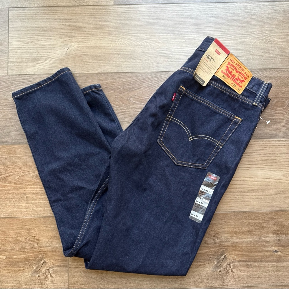 Men’s Size 36x32 Levi’s 512 Slim Taper Jeans Blue Dark Wash